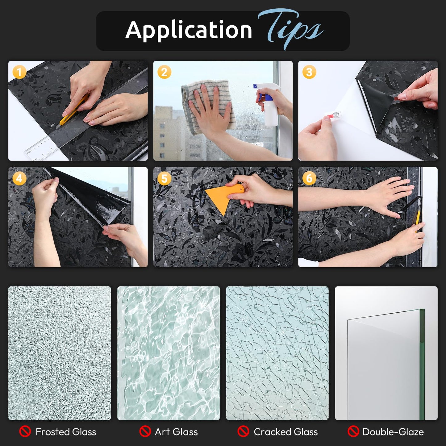 rabbitgoo Total Blackout Window Film, Black Privacy Cling, 17.5" x 78.7"