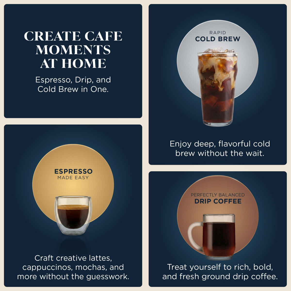 Luxe Café Premier 3-in-1 Espresso Machine, Drip Coffee, & Cold Brew