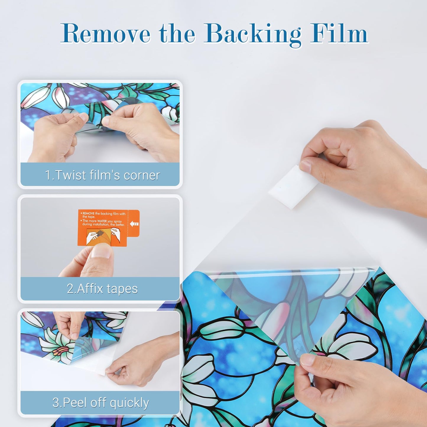 rabbitgoo Stained Glass Window Privacy Film, Blue Lily, 17.5" X 78.7"