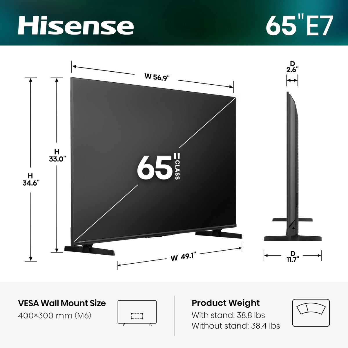 65" E7 Cinema Series Hi-QLED Mini-LED 4K UHD Smart Fire TV (65E7SF, 2026 NEW) - Native 144Hz, AI Picture, Dolby Vision IQ · Atmos, FALD, HDR10+ Adaptive, MEMC, Alexa+