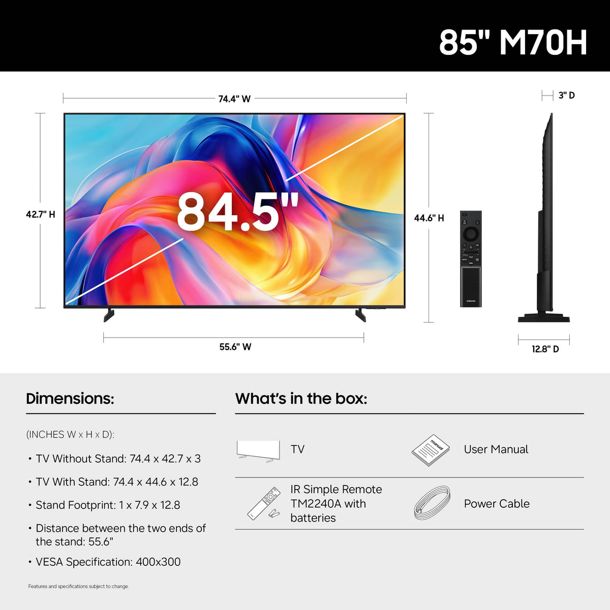 85-Inch Class M70H Series, Mini LED, 4K, Smart TV, 2026 Model