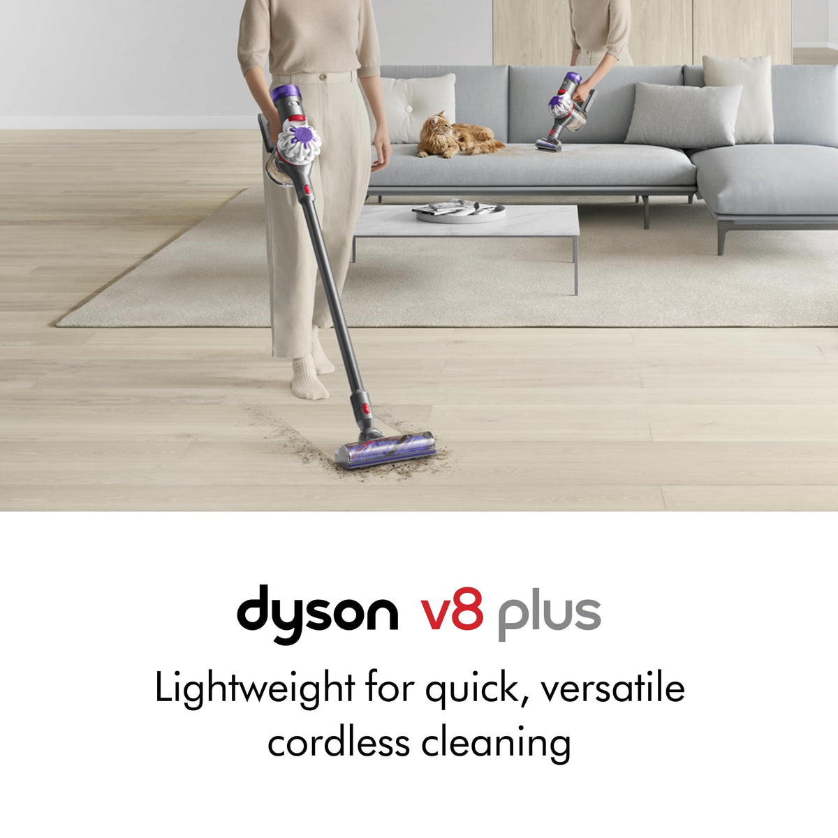 V8 Plus Cordless Vacuum, Cleans Hard Floors and Carpets, Detangles, Converts to Handheld, 115AW, 2 Power Modes, Up to 40 Minutes¹