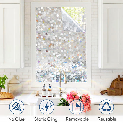 rabbitgoo Window Privacy Film, Rainbow Stained Glass Cling, 17.5" x 78.7"
