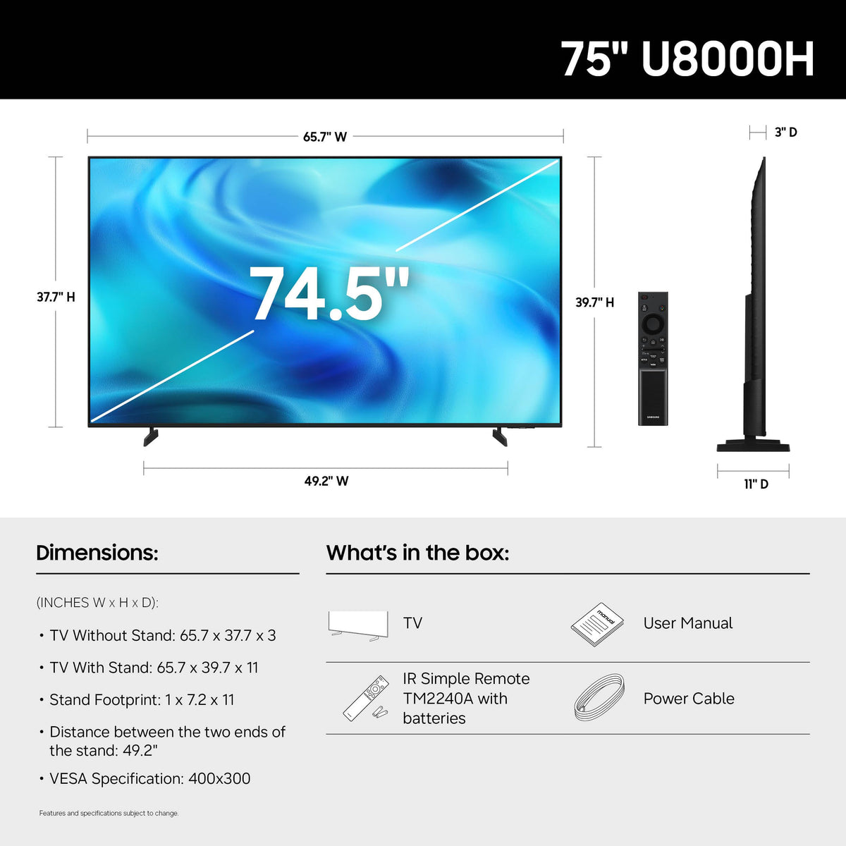 75-Inch Class U8000H Series Crystal UHD, 4K, Smart TV, 2026 Model