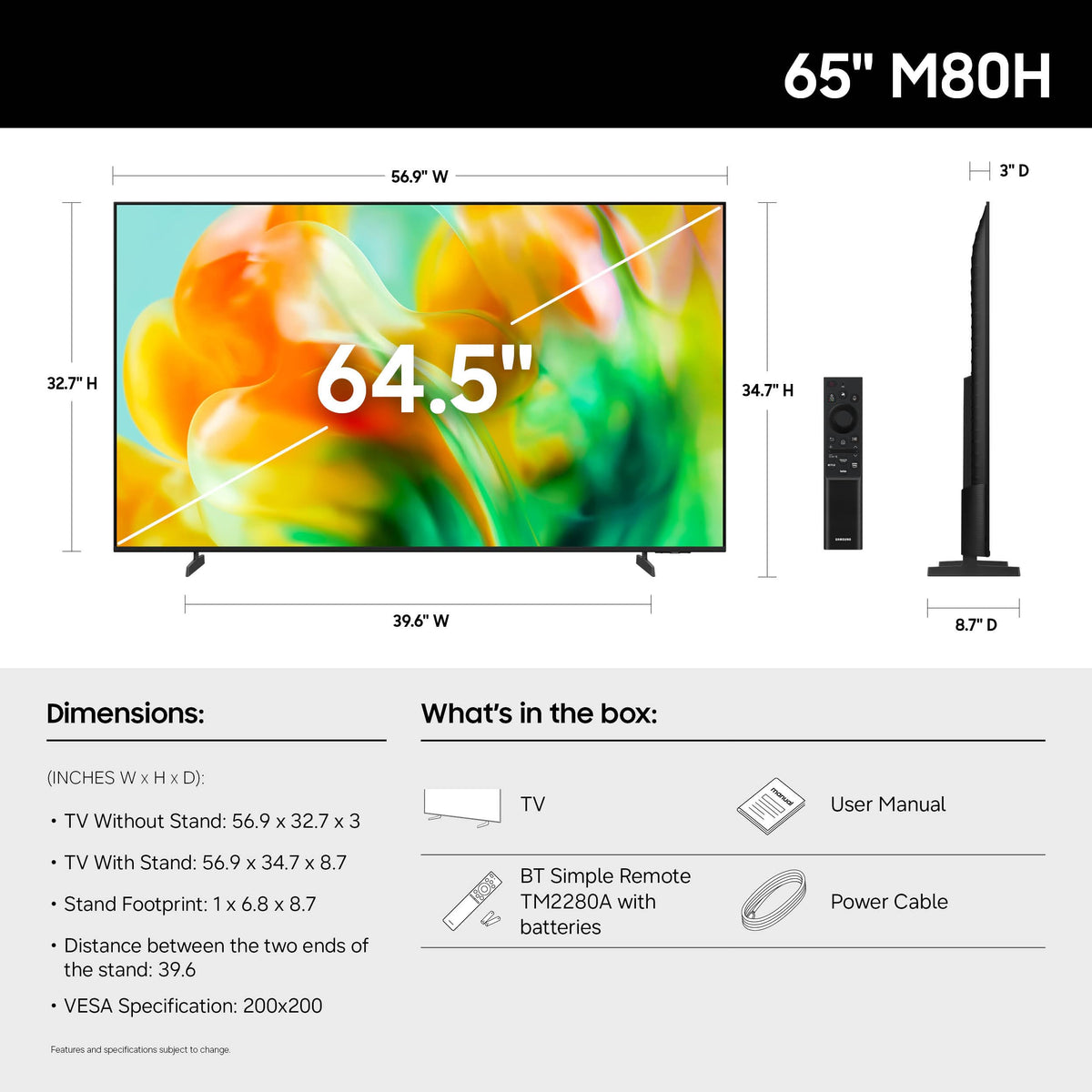 65-Inch Class M80H Series, Mini LED, 4K, Smart TV, 2026 Model