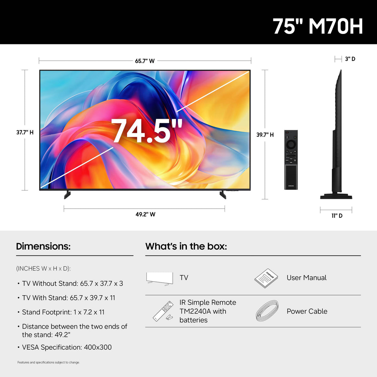 75-Inch Class M70H Series, Mini LED, 4K, Smart TV, 2026 Model