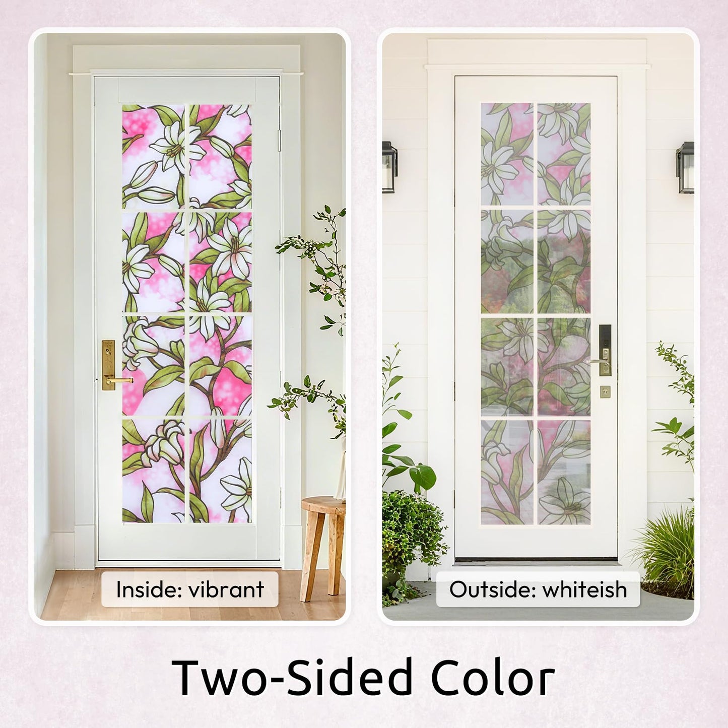 rabbitgoo Stained Glass Window Privacy Film, Pink Lily, 17.5" X 78.7"