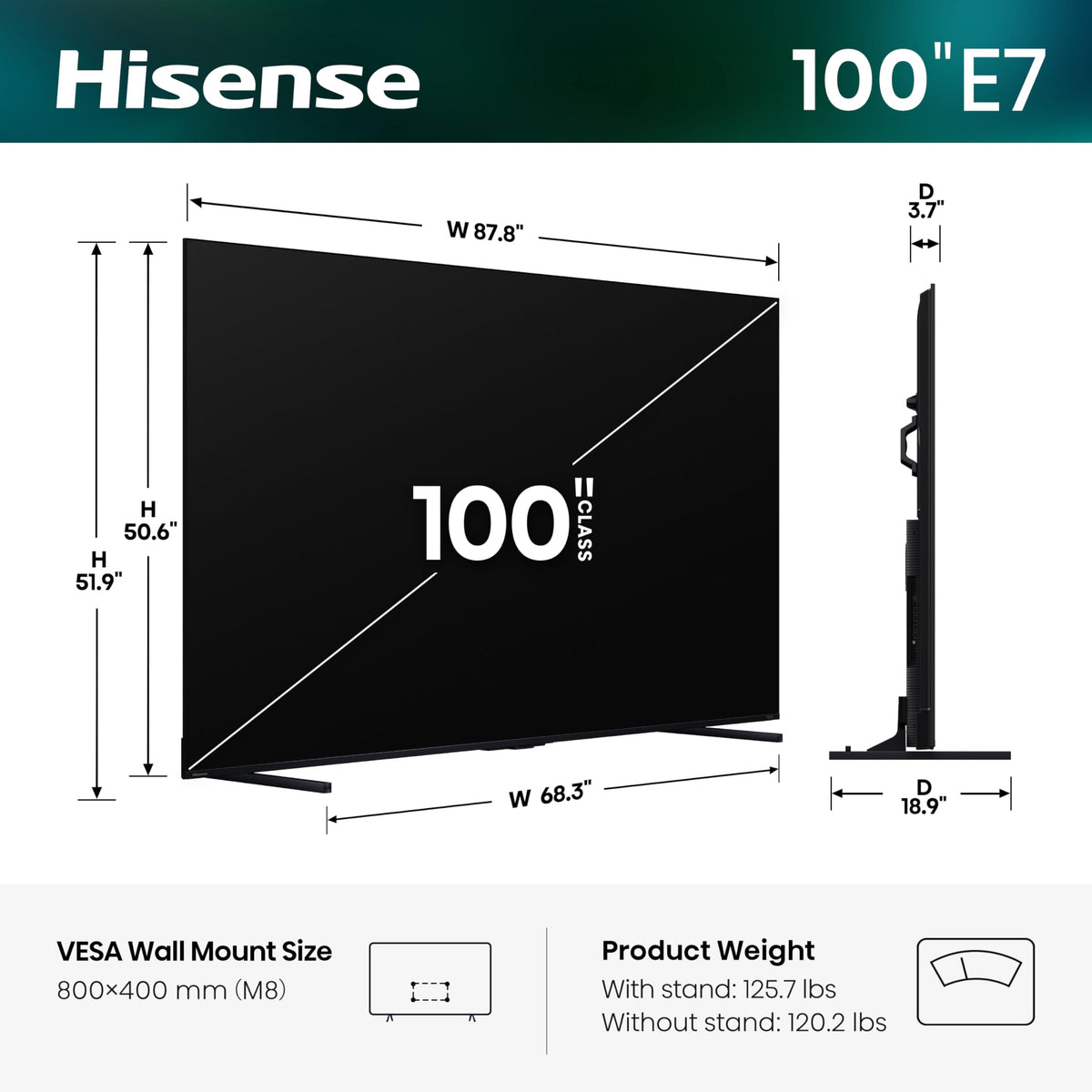 100" E7 Cinema Series Hi-QLED Mini-LED 4K UHD Smart Fire TV (100E7SF, 2026 NEW) - Native 144Hz, AI Picture, Dolby Vision IQ · Atmos, FALD, HDR10+ Adaptive, MEMC, Alexa+