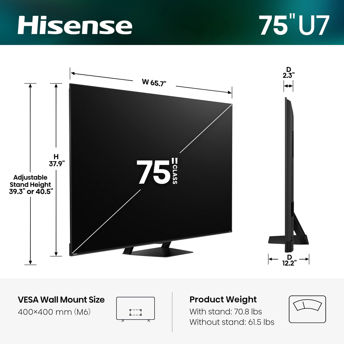 75" U7 Mini-LED ULED 4K UHD Best Premium Gaming HDR Smart Google TV (75U7SG, 2026 NEW) - Hi-QLED, Native 165Hz, VRR 330, HDR10+, Dolby Vision IQ·Atmos, IMAX Enhanced, Anti-Reflection, 2.1.2 Ch