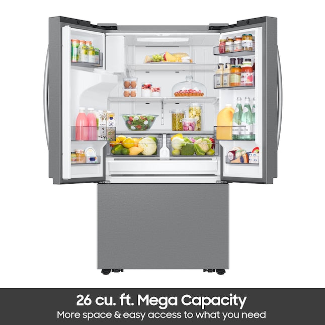 Bespoke AI 26 cu. ft. Counter-Depth 3-Door French Door Refrigerator with Sphere Ice - RF70F27SER