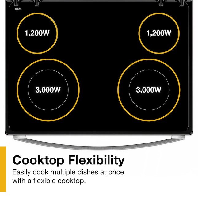 Whirlpool Flexible Cooktop 30-in Glass Top 4 burners 5.3-cu ft Freestanding Electric Range Stainless Steel