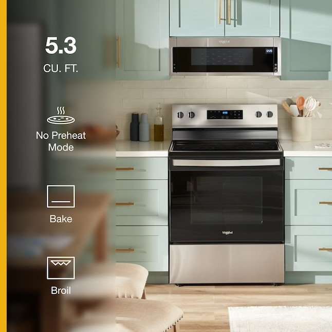 Whirlpool Flexible Cooktop 30-in Glass Top 4 burners 5.3-cu ft Freestanding Electric Range Stainless Steel
