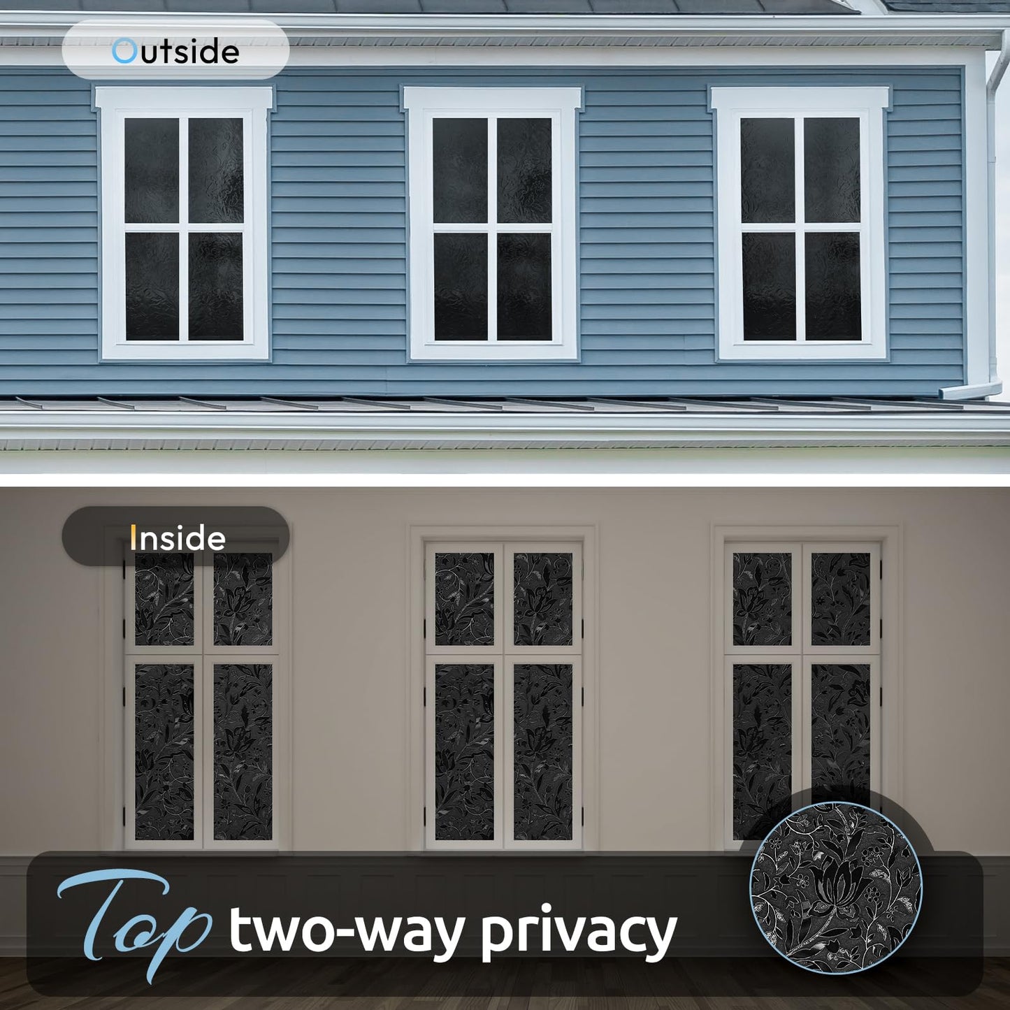 rabbitgoo Total Blackout Window Film, Black Privacy Cling, 17.5" x 78.7"
