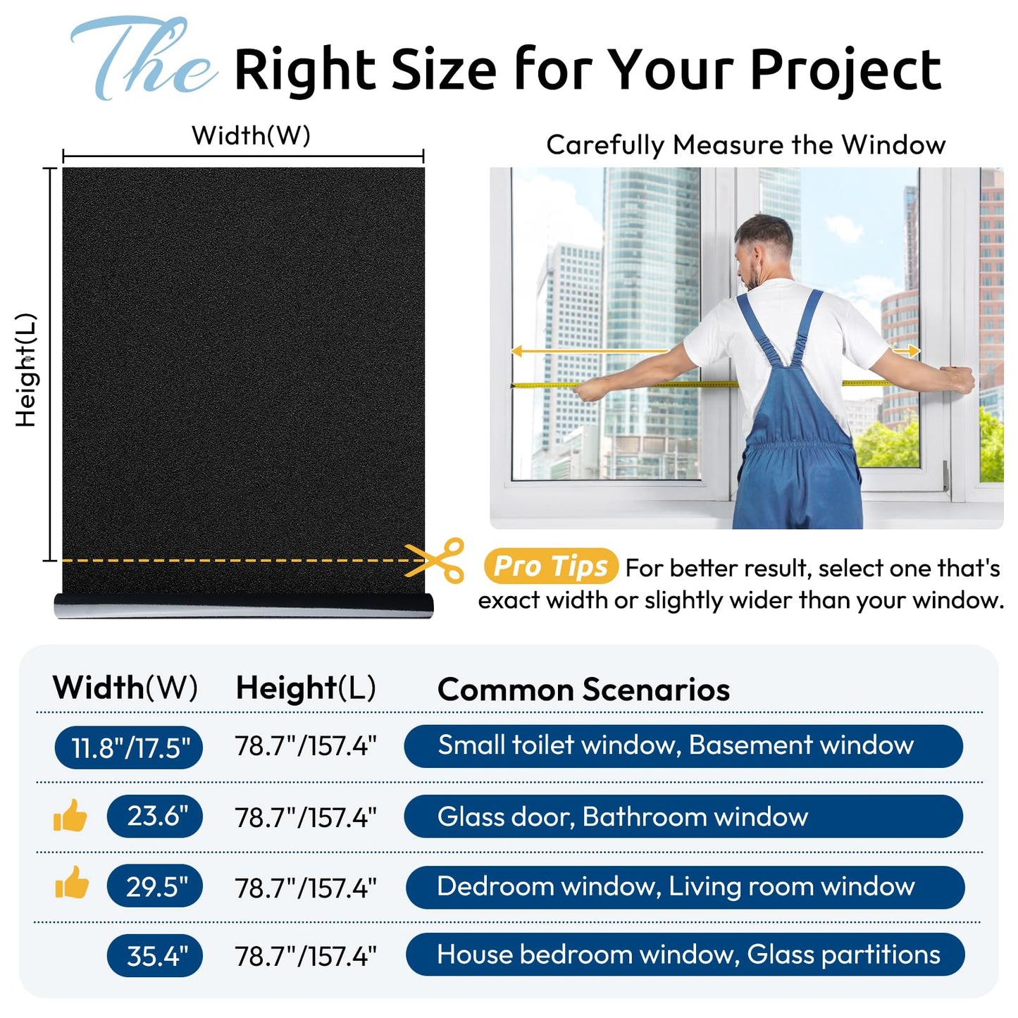 rabbitgoo Blackout Window Film Room Darkening Light Blocking 17.5" x 78.7"