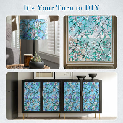 rabbitgoo Stained Glass Window Privacy Film, Blue Lily, 17.5" X 78.7"