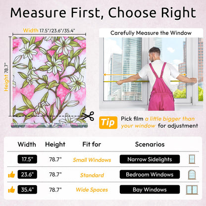 rabbitgoo Stained Glass Window Privacy Film, Pink Lily, 17.5" X 78.7"