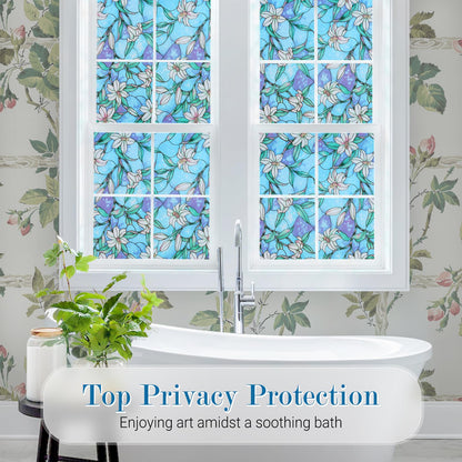 rabbitgoo Stained Glass Window Privacy Film, Blue Lily, 17.5" X 78.7"