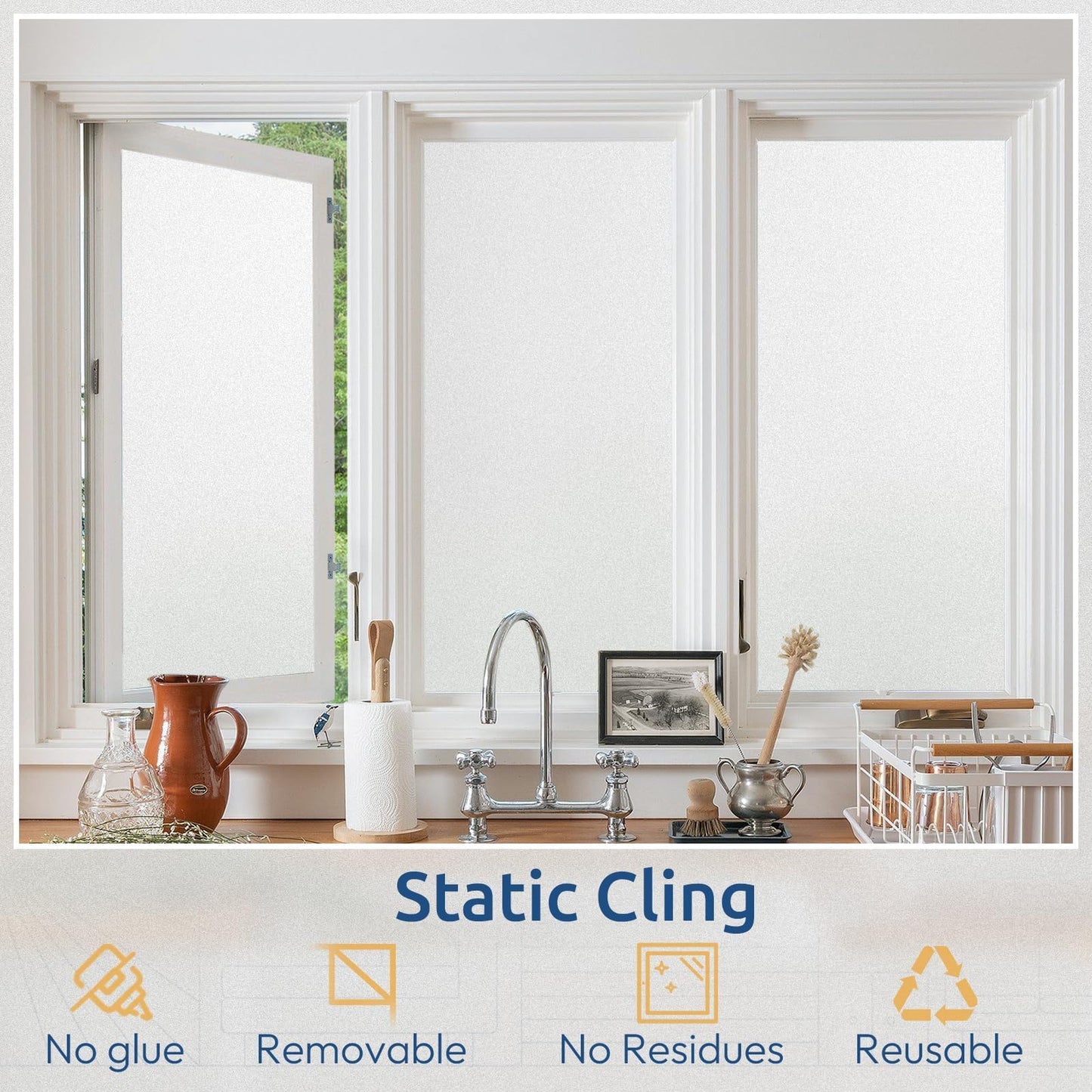 rabbitgoo Frosted Glass Window Privacy Film, No Glue, White, 17.5" x 78.7"
