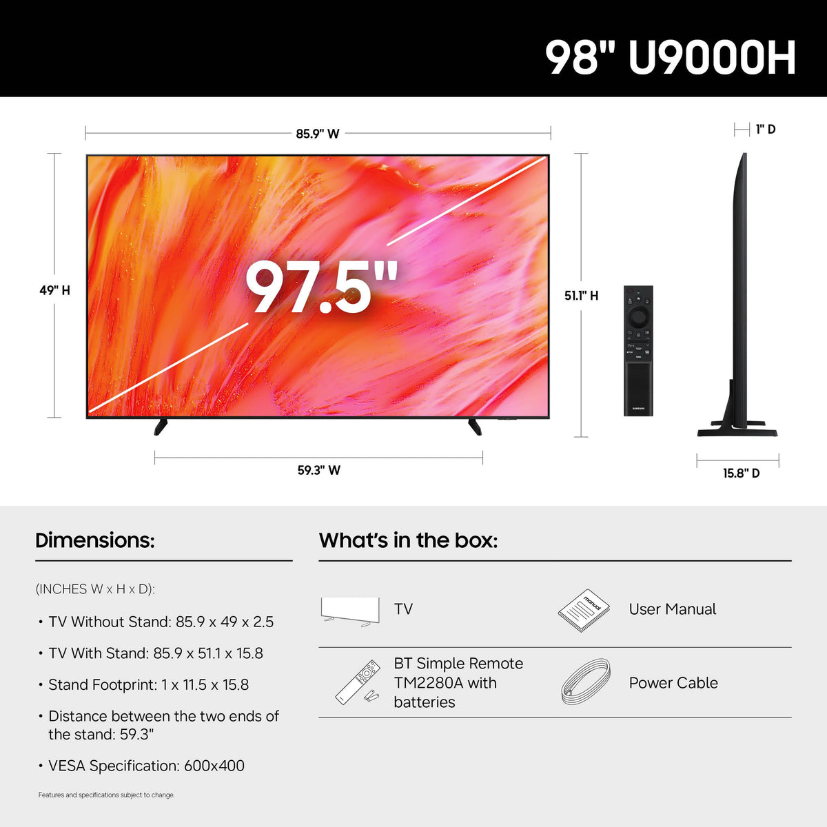 98-Inch Class U9000H Series Crystal UHD, Smart TV, 2026 Model