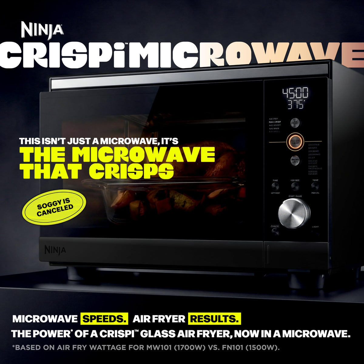 MW101BK1 Crispi Microwave and Air Fryer with FusionCrisp, 0.9 Cu Ft, Black