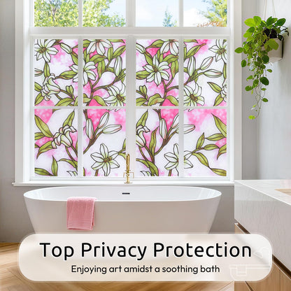 rabbitgoo Stained Glass Window Privacy Film, Pink Lily, 17.5" X 78.7"