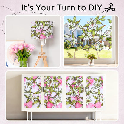 rabbitgoo Stained Glass Window Privacy Film, Pink Lily, 17.5" X 78.7"