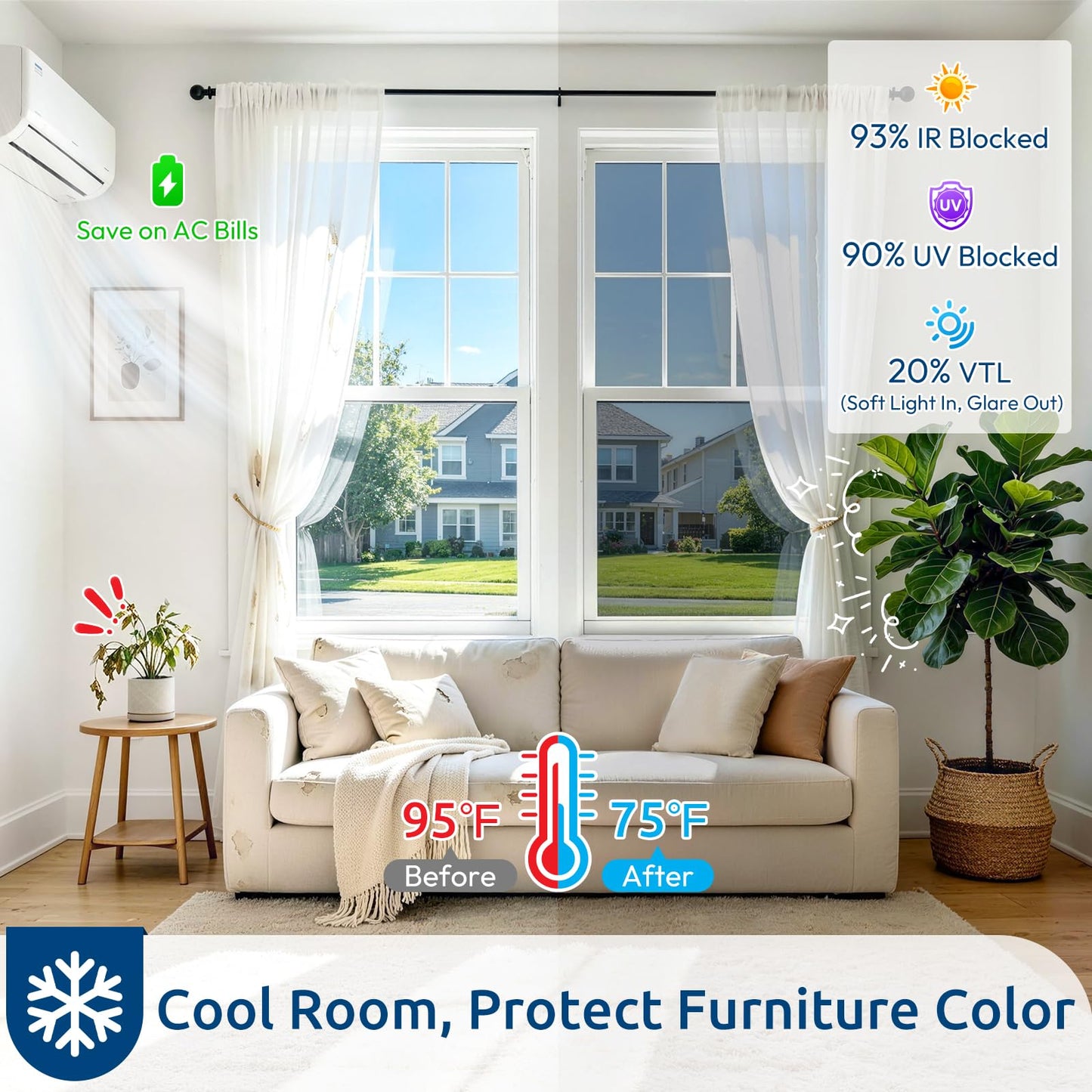 rabbitgoo Window Privacy Film One Way, 17.5" x 78.7", Silver