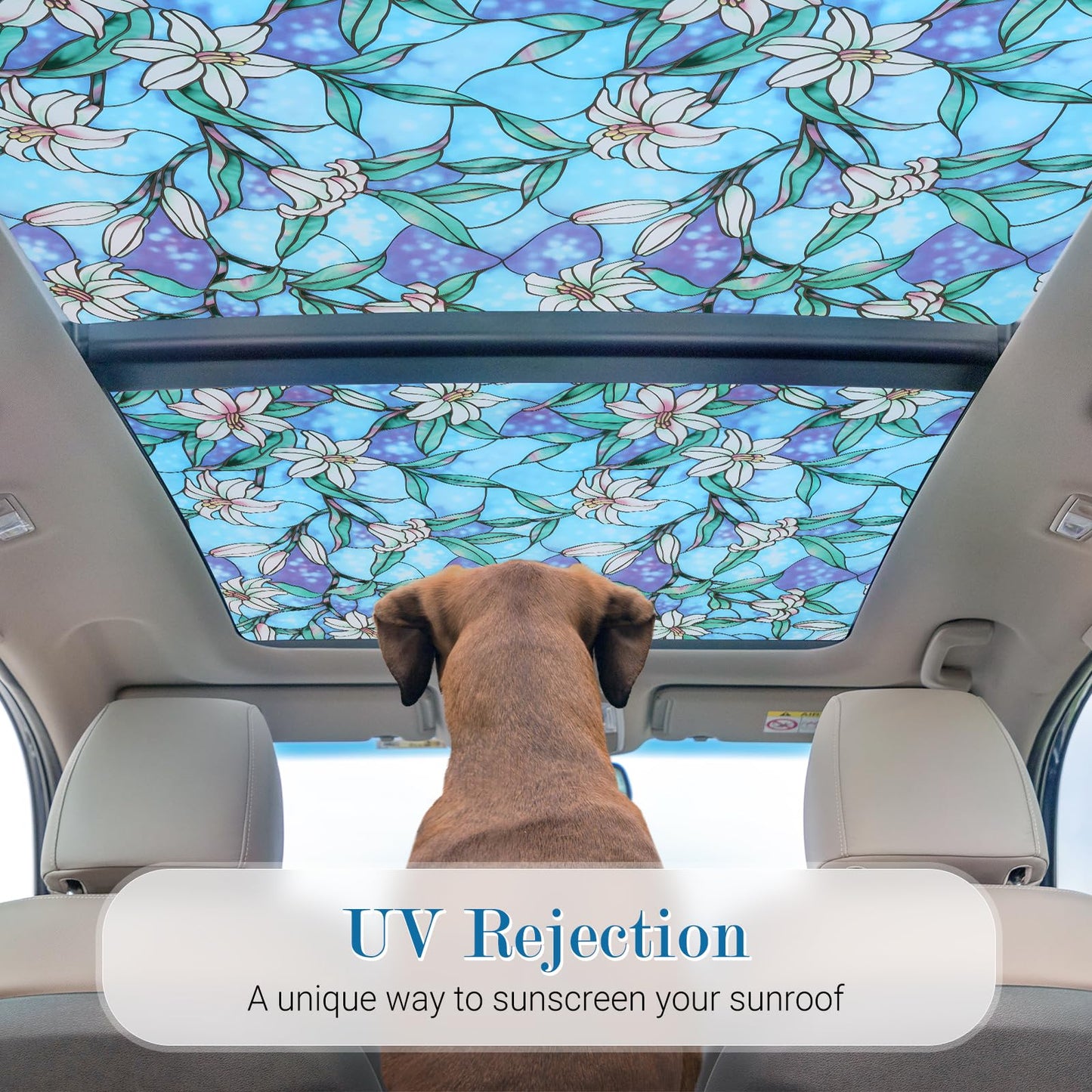rabbitgoo Stained Glass Window Privacy Film, Blue Lily, 17.5" X 78.7"