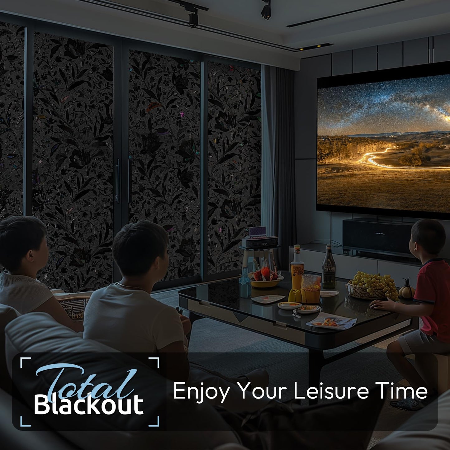 rabbitgoo Total Blackout Window Film, Black Privacy Cling, 17.5" x 78.7"
