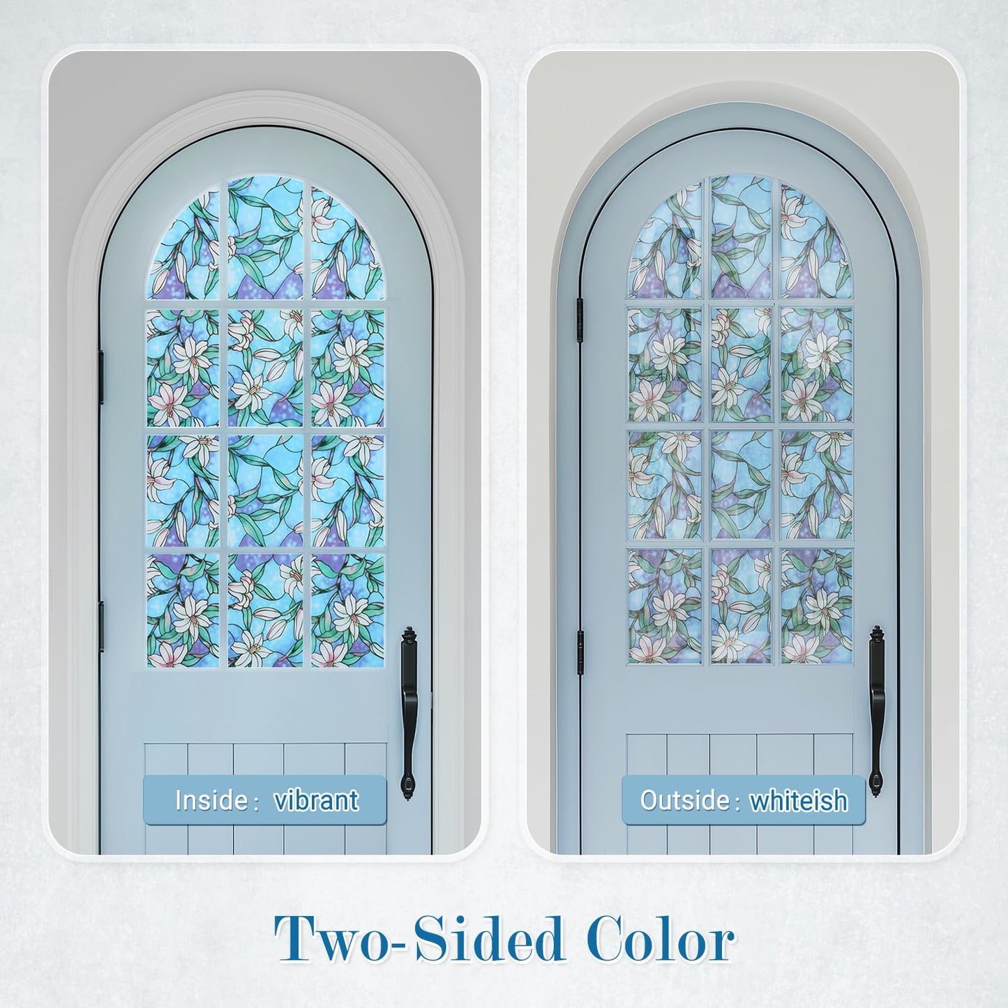 rabbitgoo Stained Glass Window Privacy Film, Blue Lily, 17.5" X 78.7"