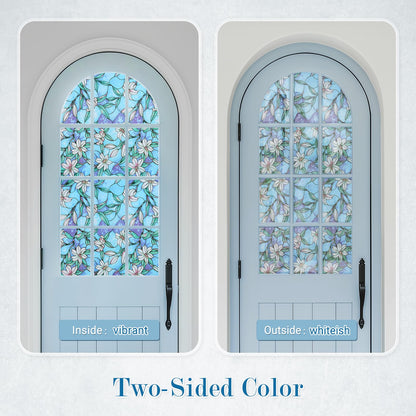 rabbitgoo Stained Glass Window Privacy Film, Blue Lily, 17.5" X 78.7"