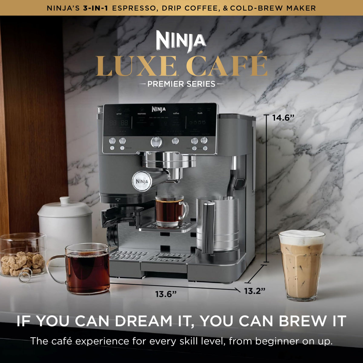 Luxe Café Premier Espresso & Rapid Cold Brew, Gunmetal, ES601GM