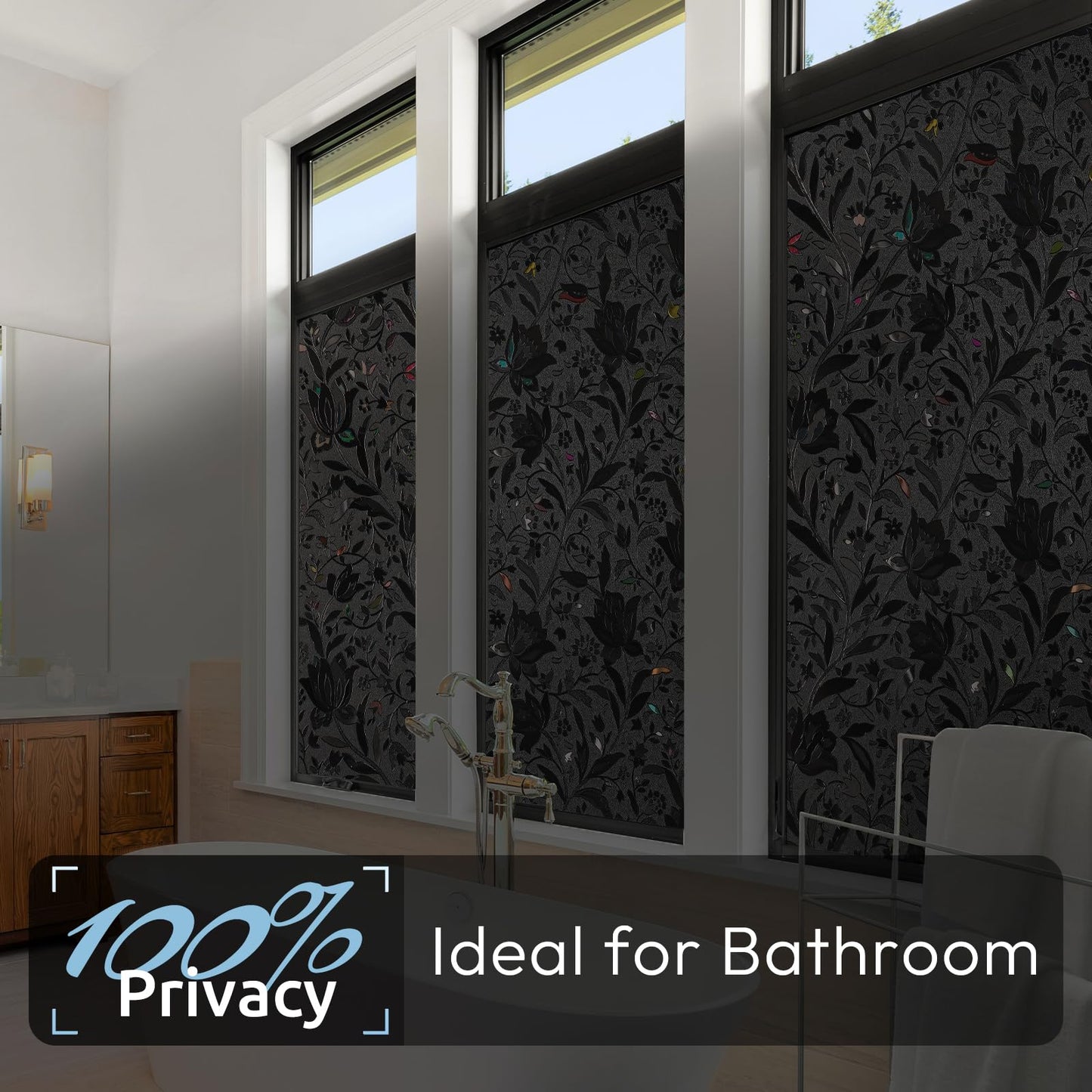 rabbitgoo Total Blackout Window Film, Black Privacy Cling, 17.5" x 78.7"