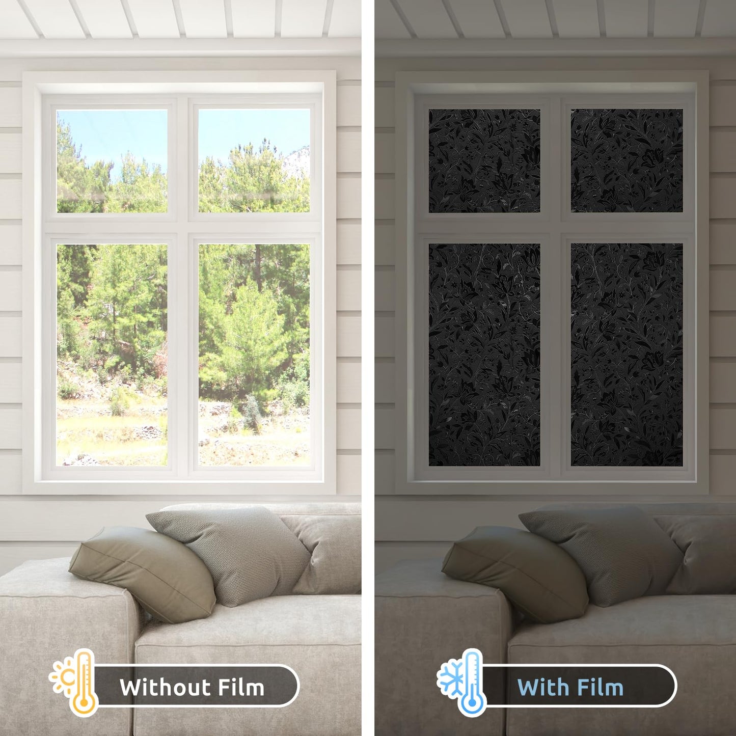 rabbitgoo Total Blackout Window Film, Black Privacy Cling, 17.5" x 78.7"