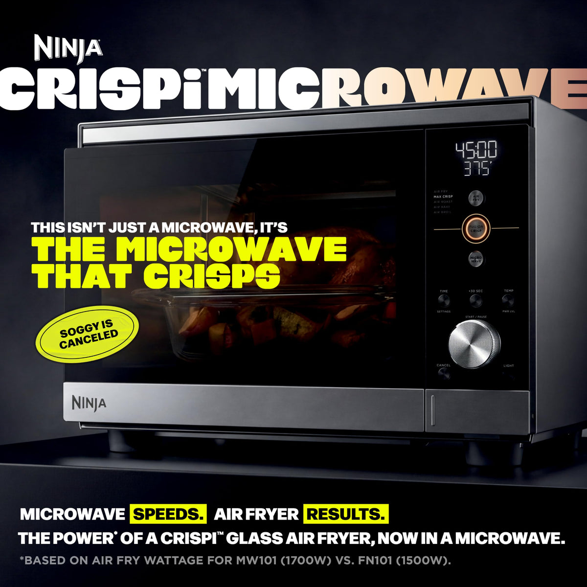 Ninja Crispi Microwave & Air Fryer with FusionCrisp, Silver, MW101