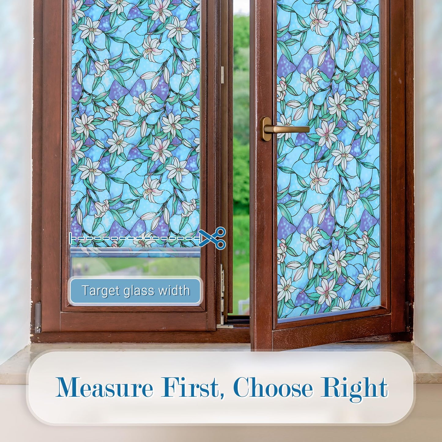 rabbitgoo Stained Glass Window Privacy Film, Blue Lily, 17.5" X 78.7"