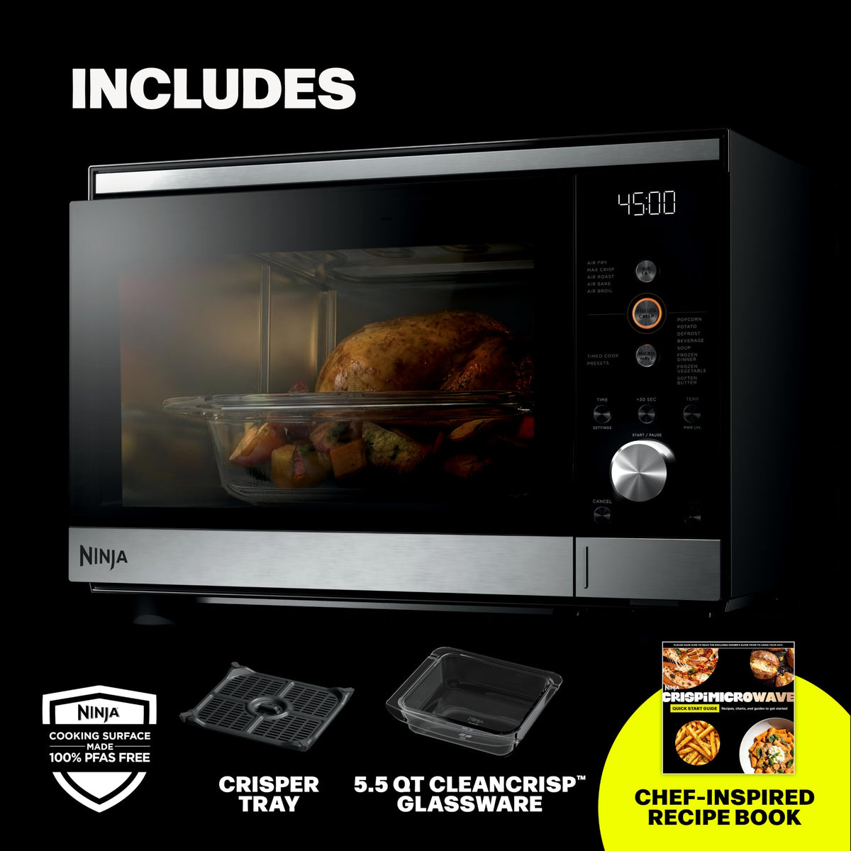 Ninja Crispi Microwave & Air Fryer with FusionCrisp, Silver, MW101