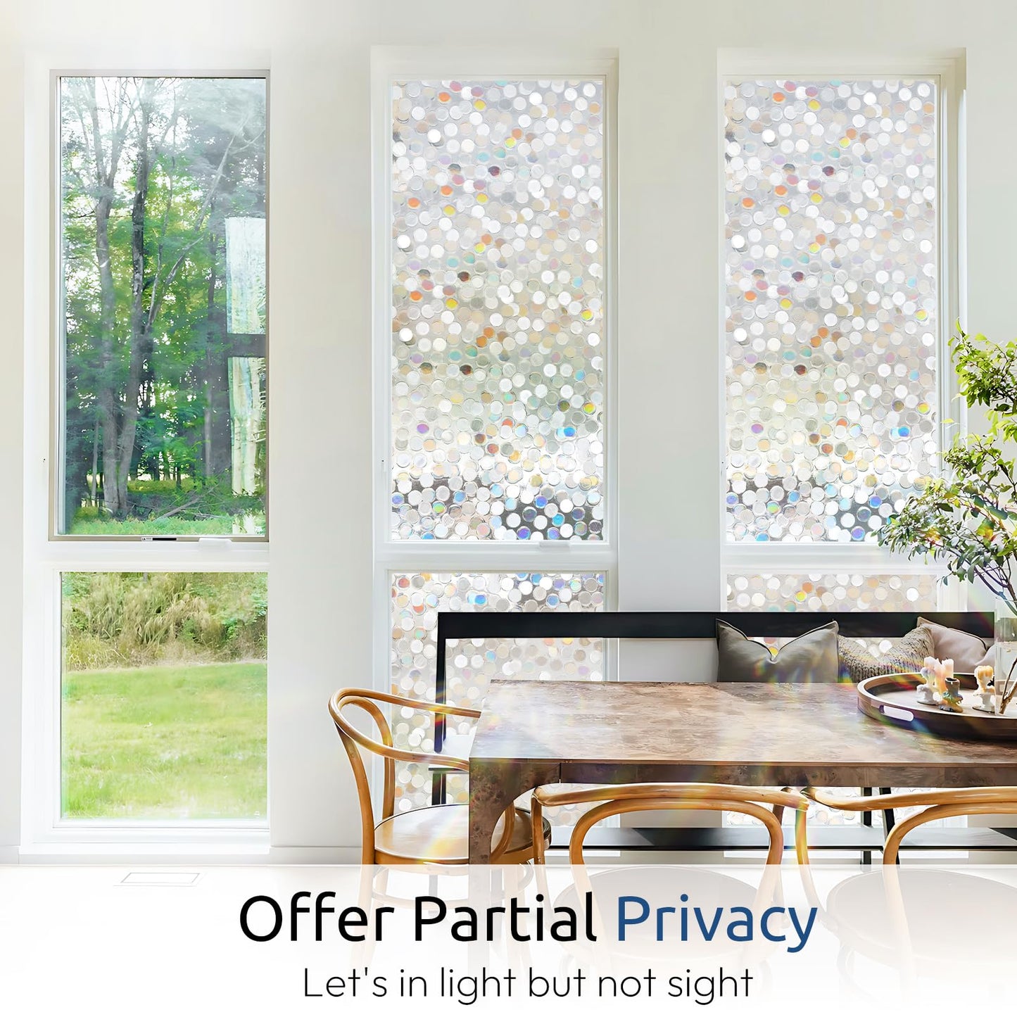 rabbitgoo Window Privacy Film, Rainbow Stained Glass Cling, 17.5" x 78.7"