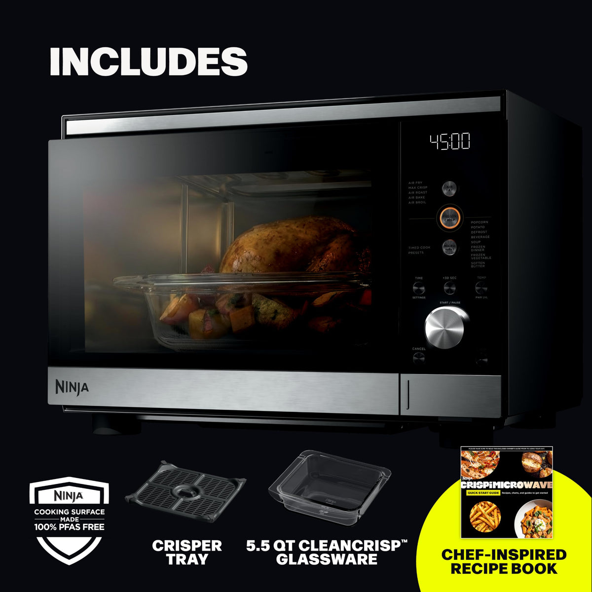 MW101BK1 Crispi Microwave and Air Fryer with FusionCrisp, 0.9 Cu Ft, Black