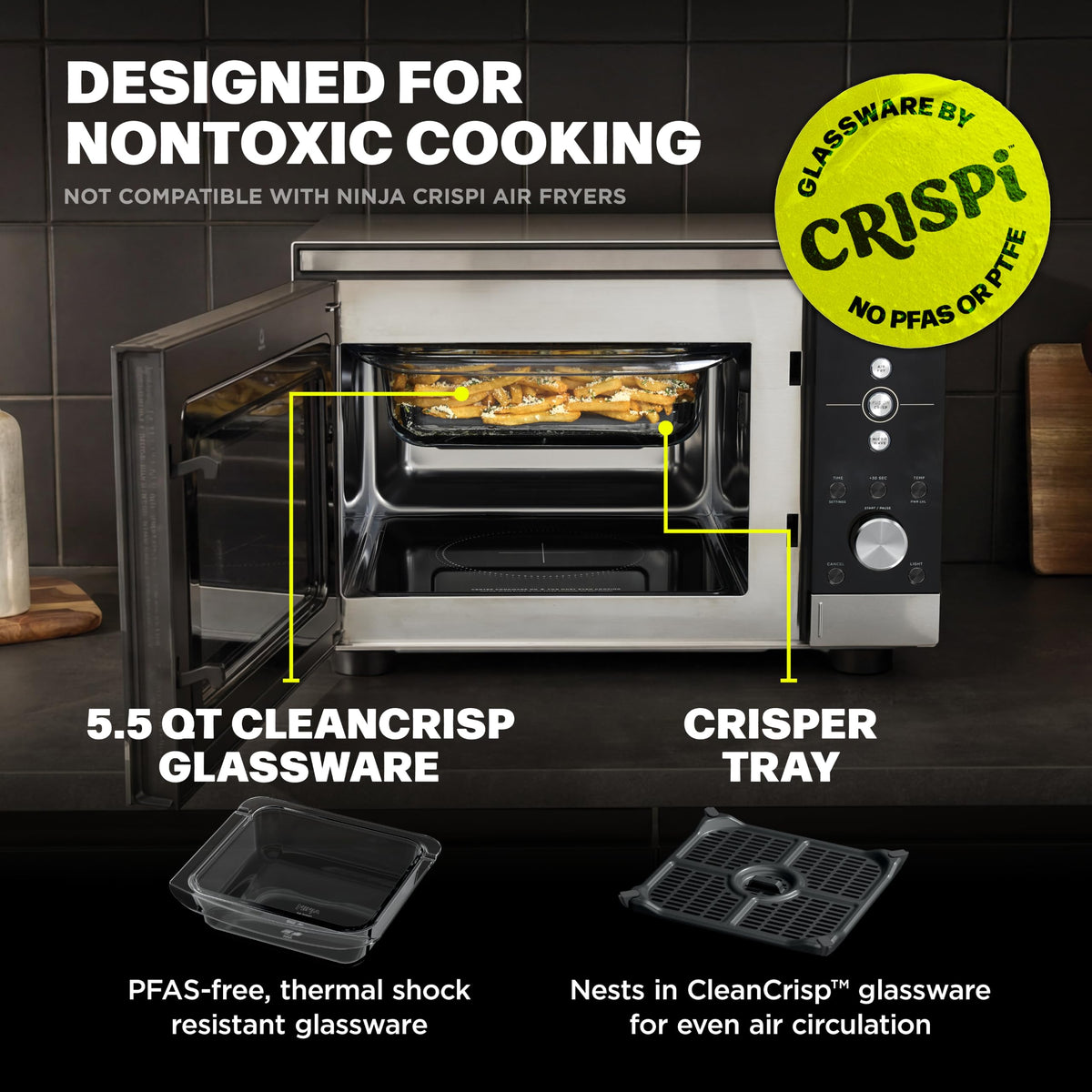 Ninja Crispi Microwave & Air Fryer with FusionCrisp, Silver, MW101