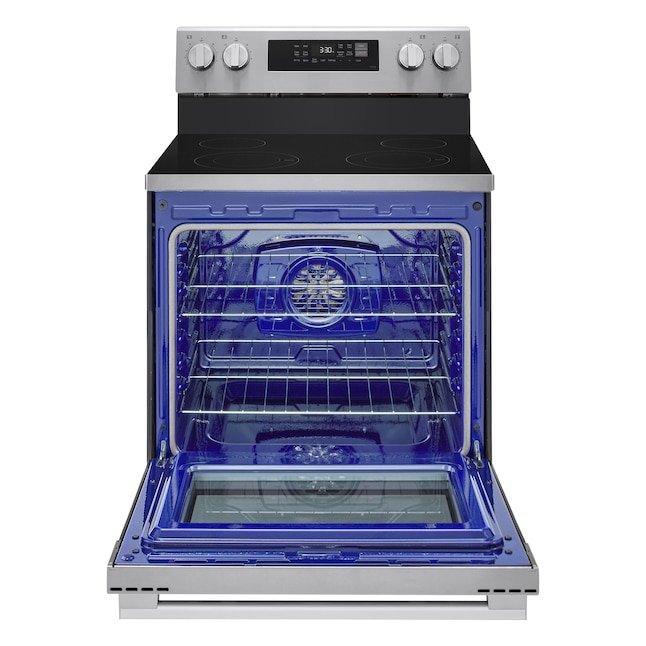 LG 30-in Glass Top 4 burners 6.3-cu ft Air Fry Convection Oven Freestanding Electric Range