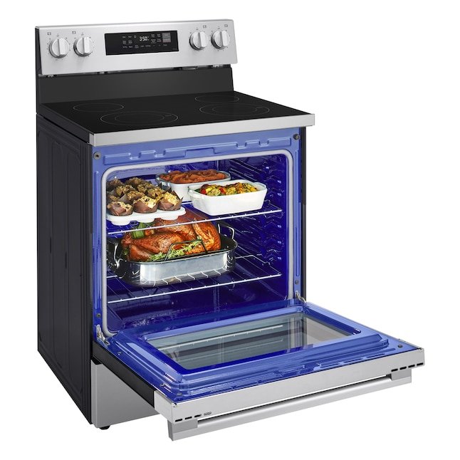 LG 30-in Glass Top 4 burners 6.3-cu ft Air Fry Convection Oven Freestanding Electric Range